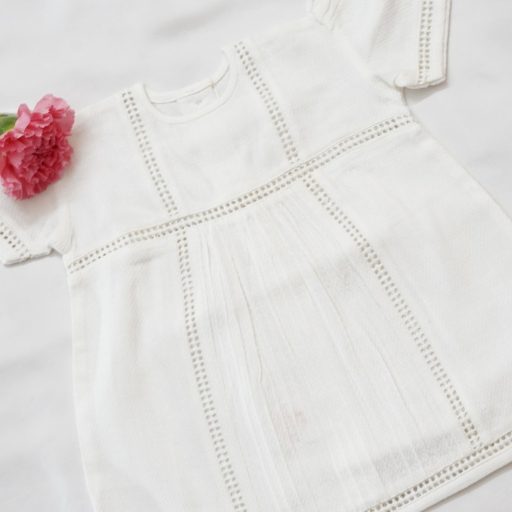 "White Self woven Frock With Pintucks & Connecting lace"