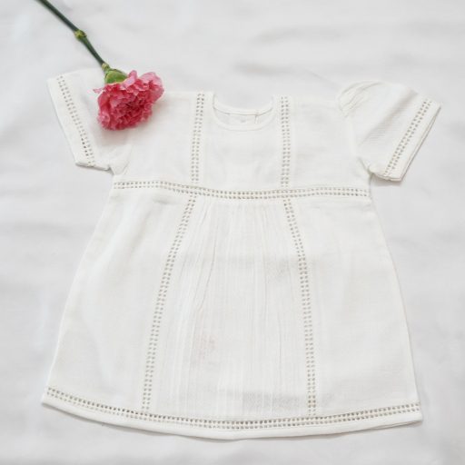 White Self woven Frock With Pintucks & Connecting lace – alternate view