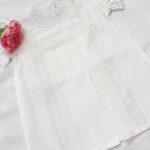 "White Self-Woven Cotton Frocks With Victorian Necks & Box Pleate"